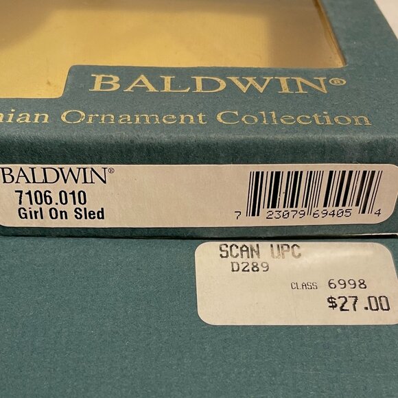 GIRL ON SLED 7106.010 1999 Smithsonian Post Card Collection Baldwin Ornament VTG - Picture 2 of 8